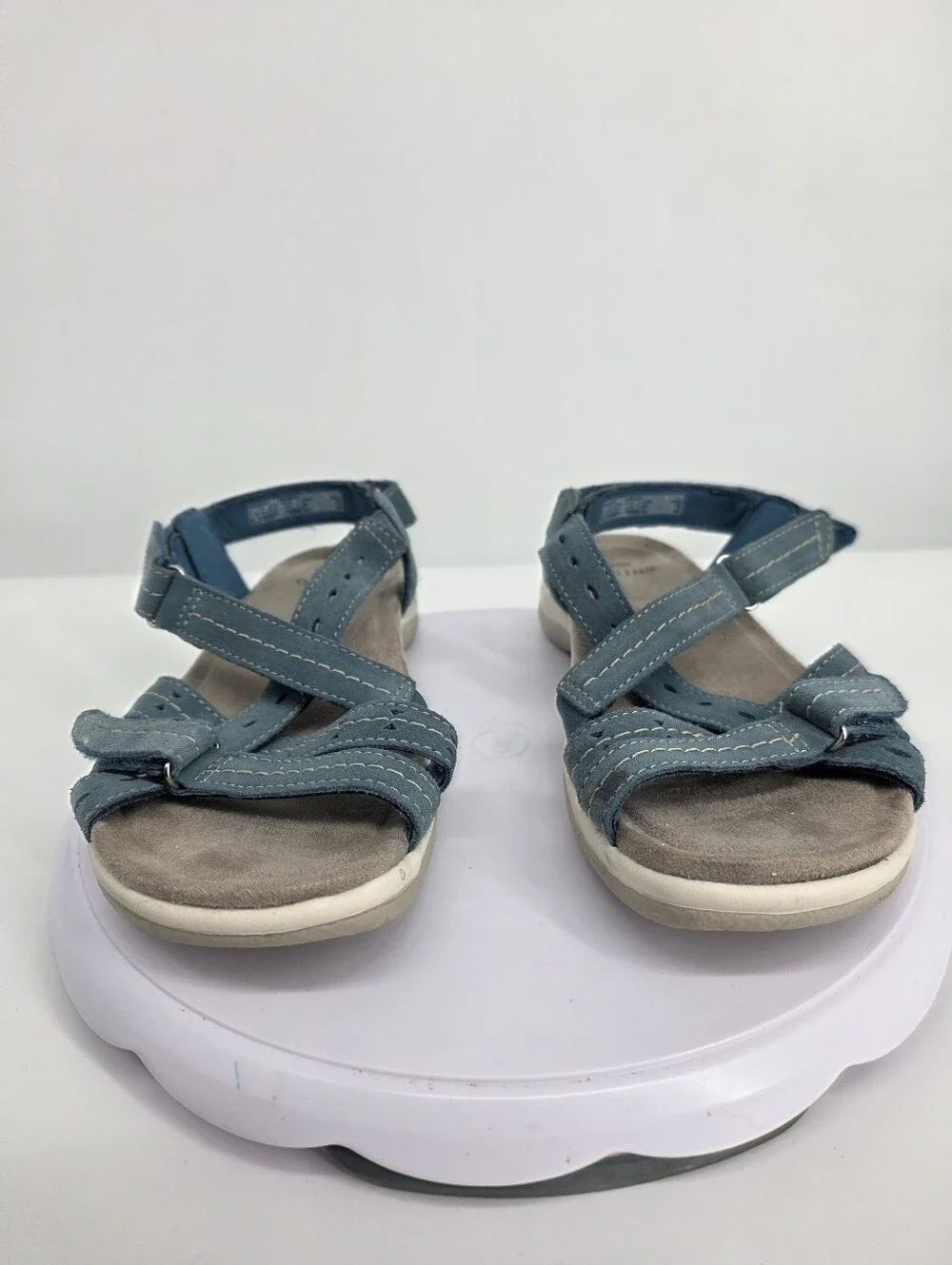 Earth Origins Sammie Teal Suede Strappy Comfort Sandals Women's 9 W Wide Shoes